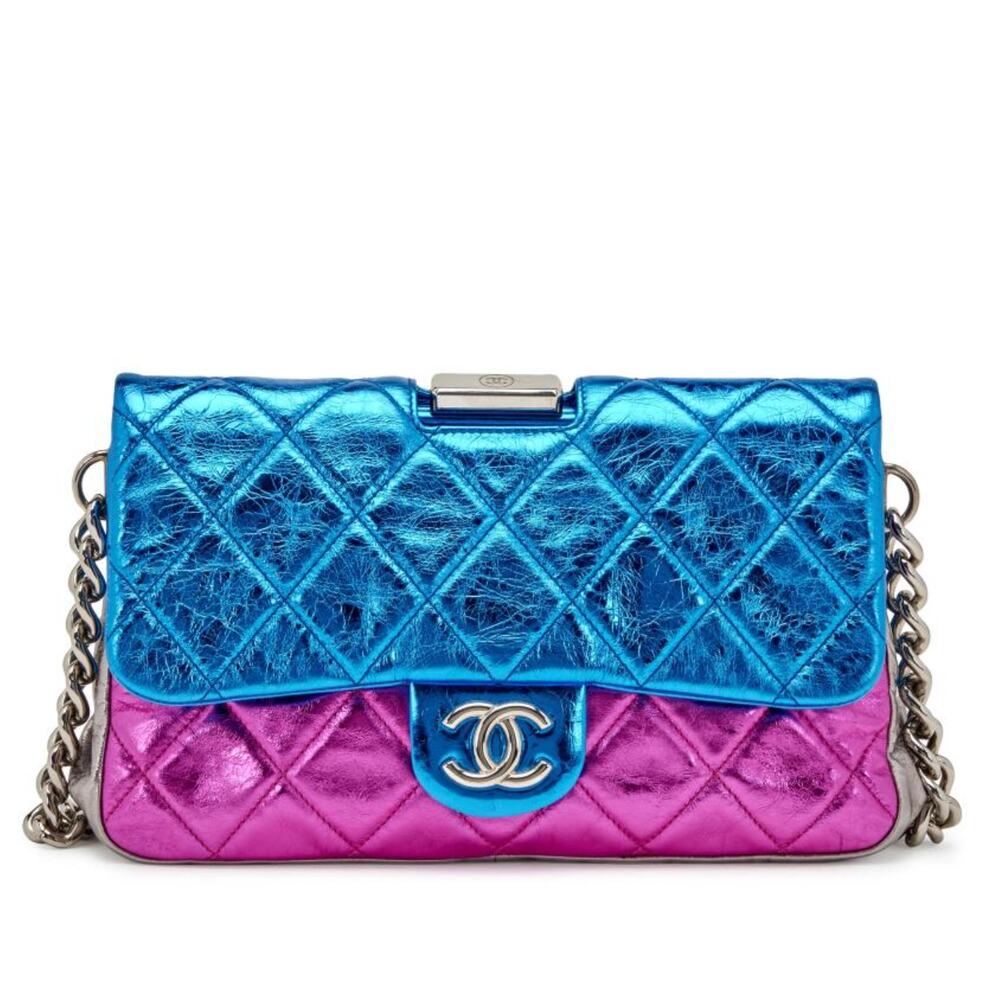 Chanel Metallic Shoulder Bag CC Matelasse Quilted Leather Pink/Blue/Black/Silver